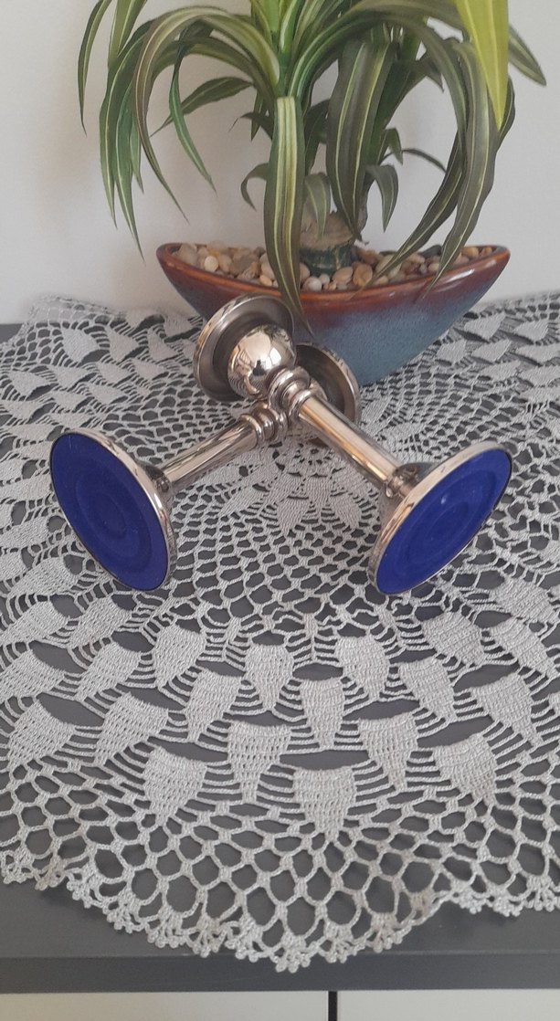 Parlak gümüş Metal Mumluk Çift - Görsel 2