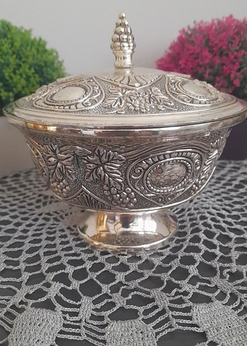 İşlemeli kapaklı gümüş şekerlik - Görsel 4