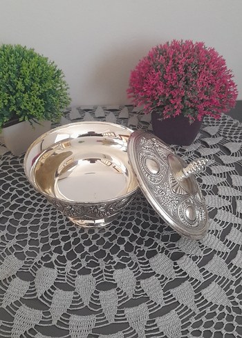 İşlemeli kapaklı gümüş şekerlik - Görsel 2