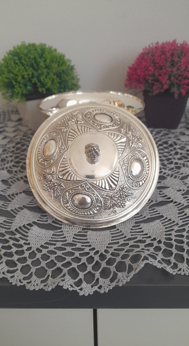 İşlemeli kapaklı gümüş şekerlik - Görsel 3