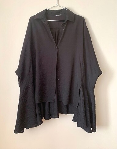 Siyah uzun kol oversized kadın gömlek tunik
