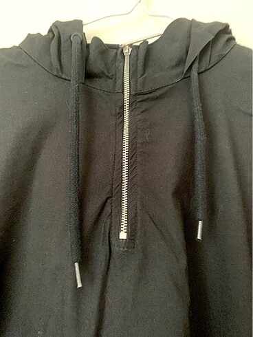 42 Beden Siyah uzun oversized kapüşonlu tunik