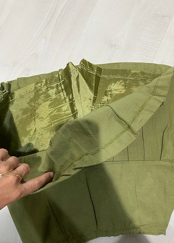 Haki Keten Düğmeli Etek - Görsel 5