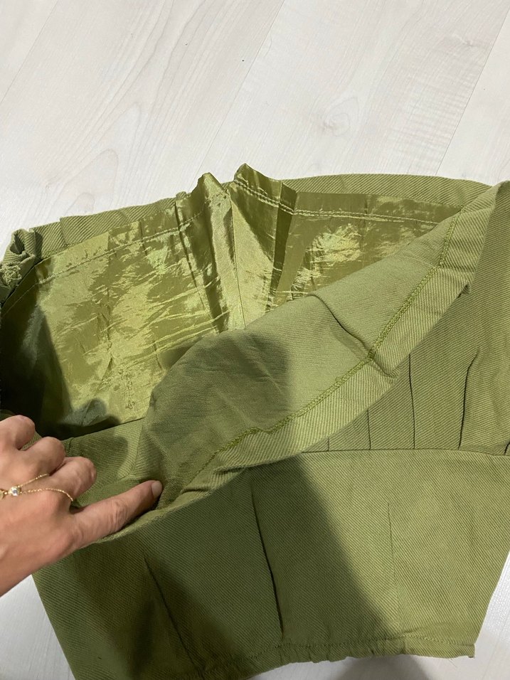 Haki Keten Düğmeli Etek - Görsel 5