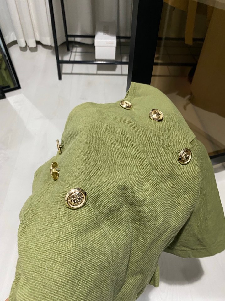 Haki Keten Düğmeli Etek - Görsel 4