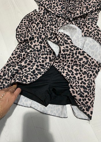Leopar Desenli Mini Elbise - Görsel 2