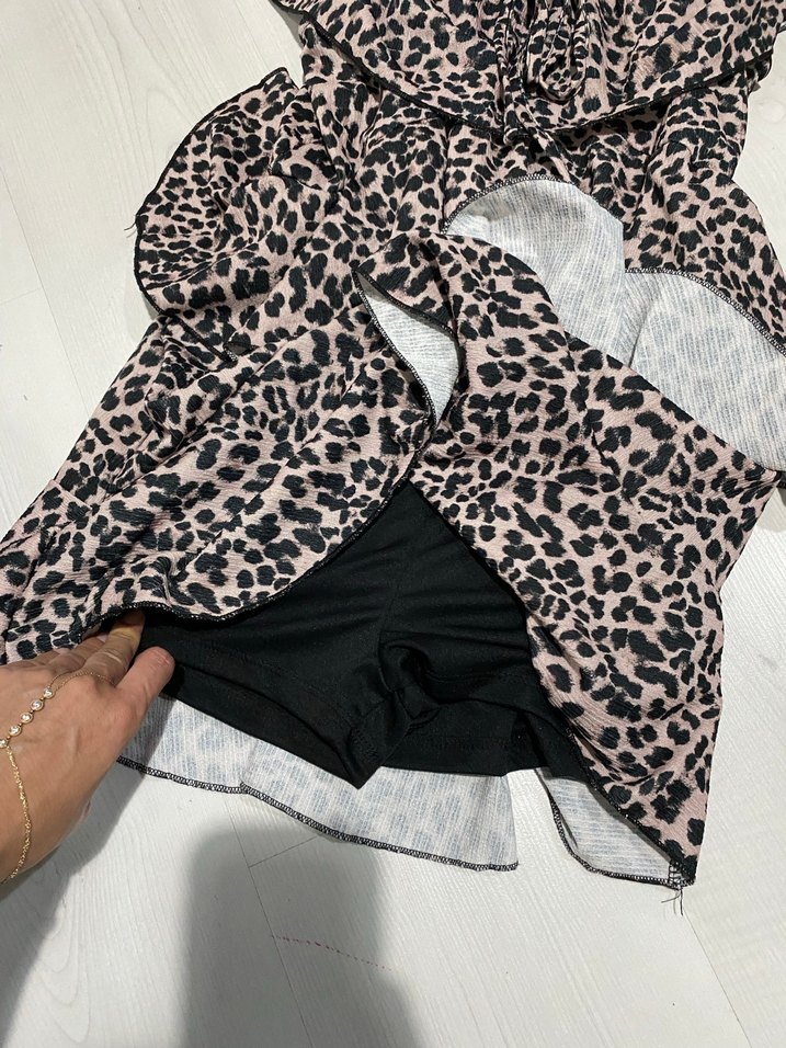 Leopar Desenli Mini Elbise - Görsel 2