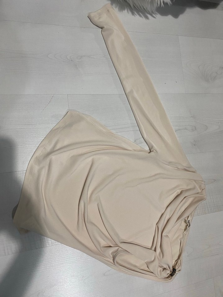 Bej Drapeli Kolsuz Bluz - Görsel 2