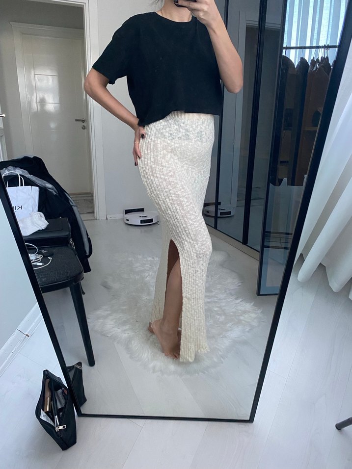 Krem Örgü Kadın Uzun Etek - Görsel 2