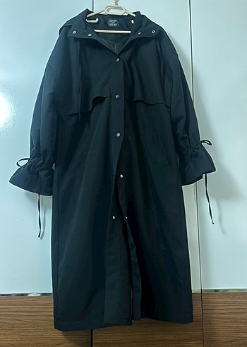 astarlı Siyah Kadın Uzun Trençkot - Görsel 2