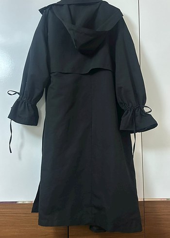 astarlı Siyah Kadın Uzun Trençkot - Görsel 3
