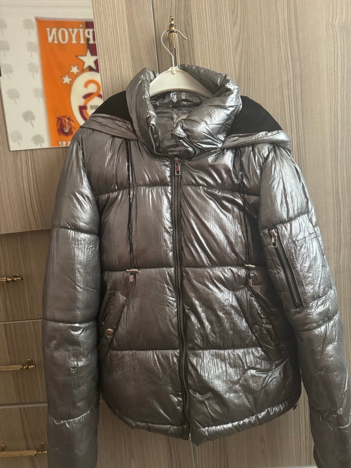 Gri Kadın Kışlık fermuarlı  mont - Görsel 4