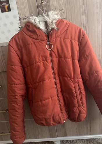 Kiremit rengi Kürk Detaylı Kadın Kışlık Mont - Görsel 4