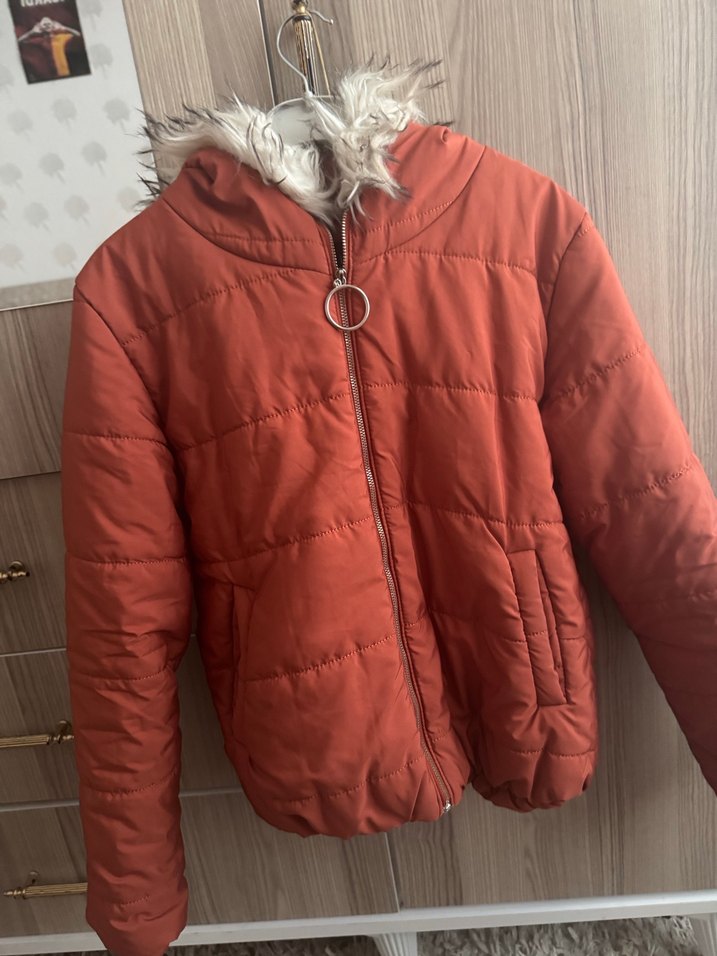 Kiremit rengi Kürk Detaylı Kadın Kışlık Mont - Görsel 4