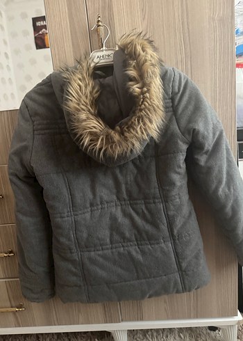 Gri Düğmeli  fermuarlı Kadın Kışlık mont - Görsel 2