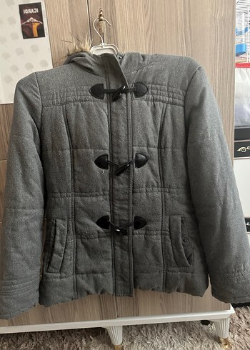 Gri Düğmeli  fermuarlı Kadın Kışlık mont - Görsel 3