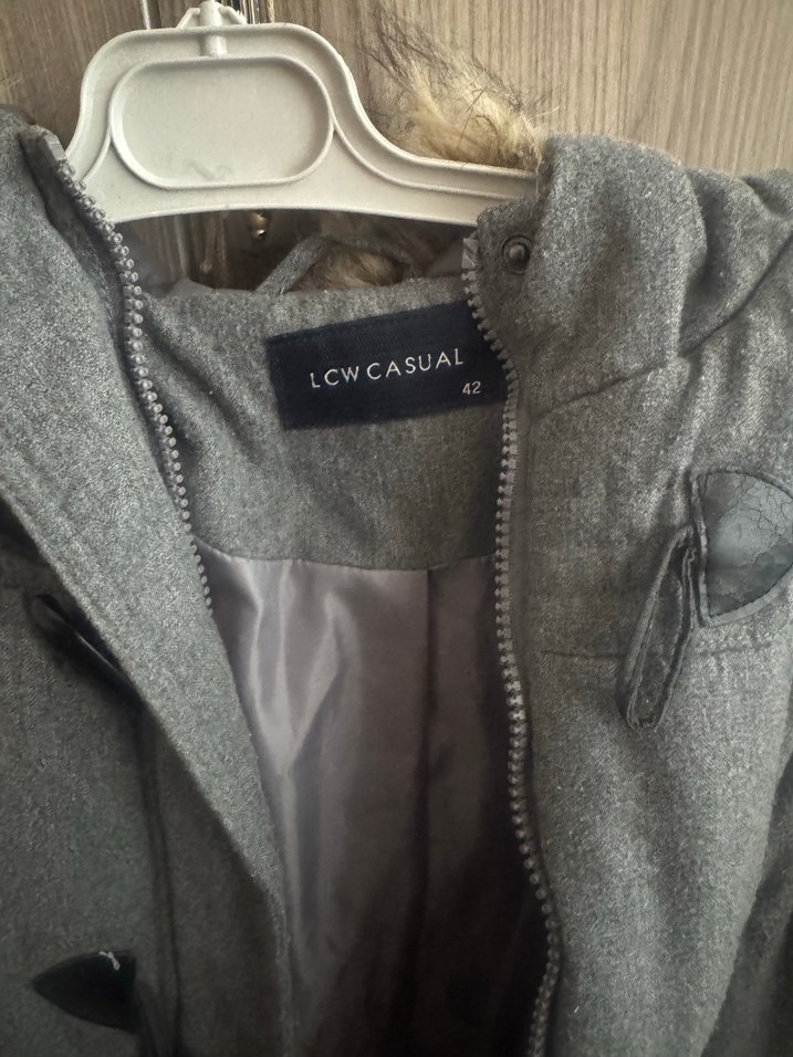 Gri Düğmeli  fermuarlı Kadın Kışlık mont - Görsel 4