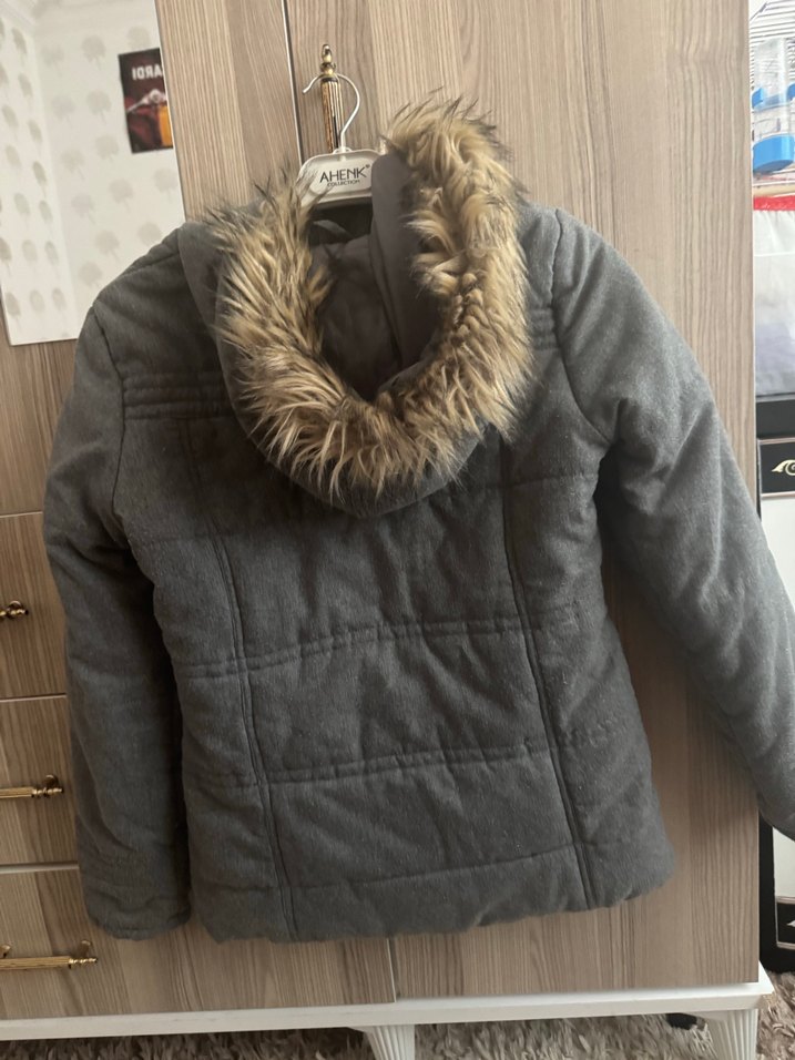 Gri Düğmeli  fermuarlı Kadın Kışlık mont - Görsel 2