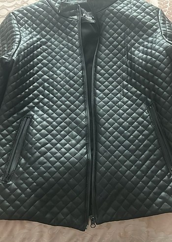 Deri Siyah erkek Mont Kapitone Desenli - Görsel 3