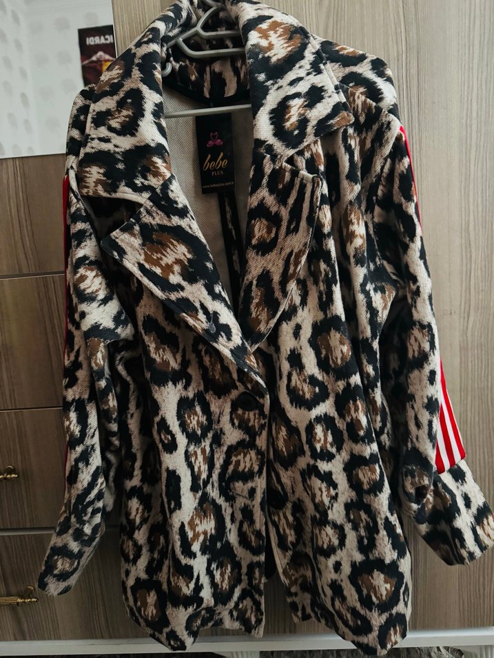 Leopar Desenli Kahverengi Kadın Uzun Kaban - Görsel 2