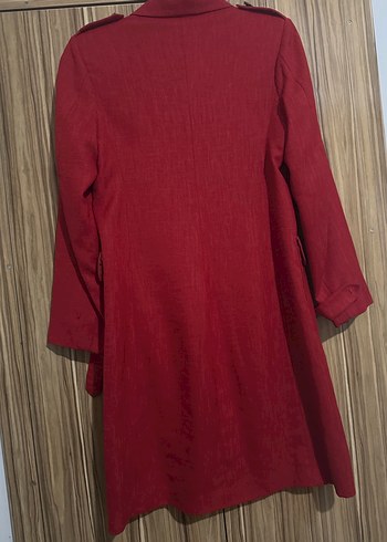 Bordo Kadın Uzun Düğmeli Klasik Kaban - Görsel 4