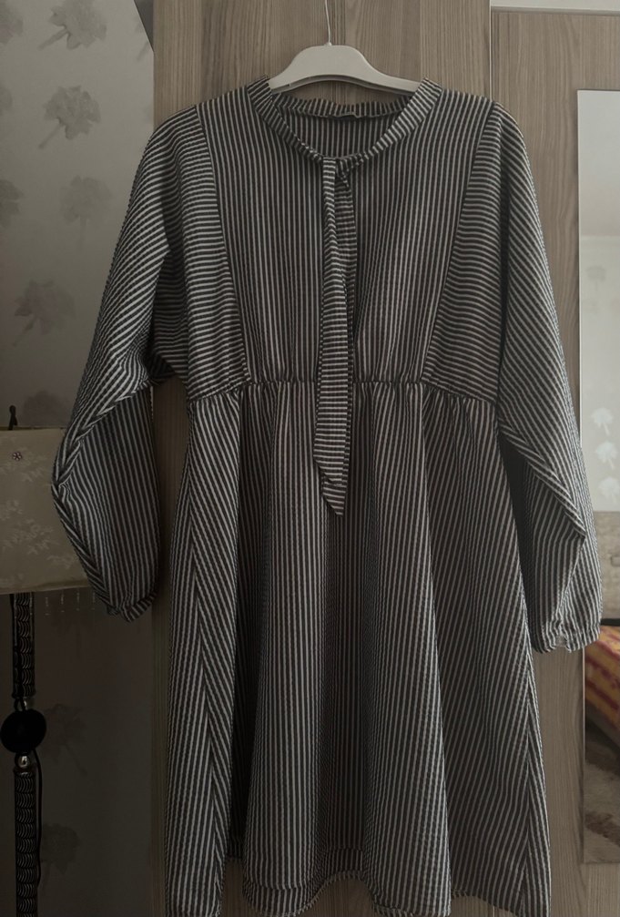 Gri Çizgili Kadın Keten Bluz - Görsel 2