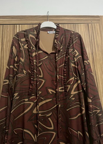 Kahverengi Bağlamalı Bohem Uzun Elbise - Görsel 2