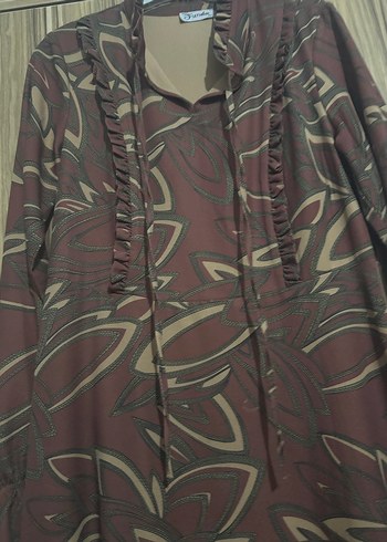 Kahverengi Bağlamalı Bohem Uzun Elbise - Görsel 5