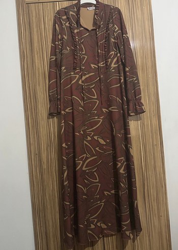 Kahverengi Bağlamalı Bohem Uzun Elbise - Görsel 3