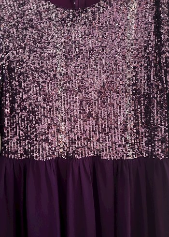 Mor Uzun Kollu Drapeli Kadın Abiye Elbise - Görsel 3