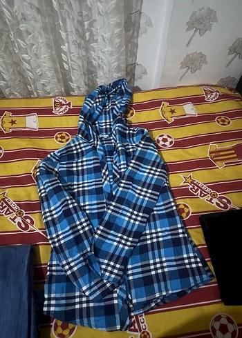Mavi Kareli Kapüşonlu erkek çocuk Gömlek - Görsel 2