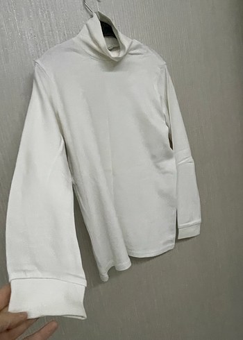 Beyaz Erkek Boğazlı Basic Sweatshirt - Görsel 3
