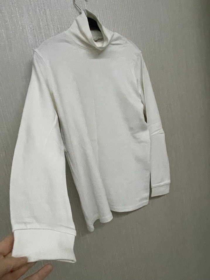 Beyaz Erkek Boğazlı Basic Sweatshirt - Görsel 3