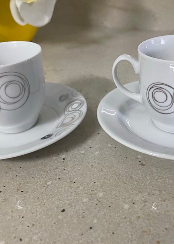 Gri Desenli Beyaz Kahve Fincanı Seti - Görsel 3