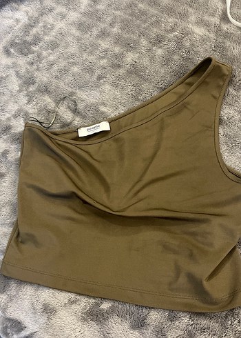 Tek Omuzlu Haki Crop Top