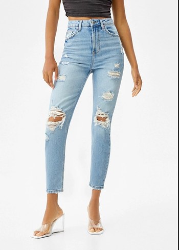Kadın Açık Mavi Yırtık Skinny Jean