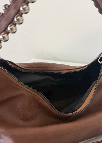 Zincir Detaylı Kahverengi Deri Kadın Çanta - Görsel 4