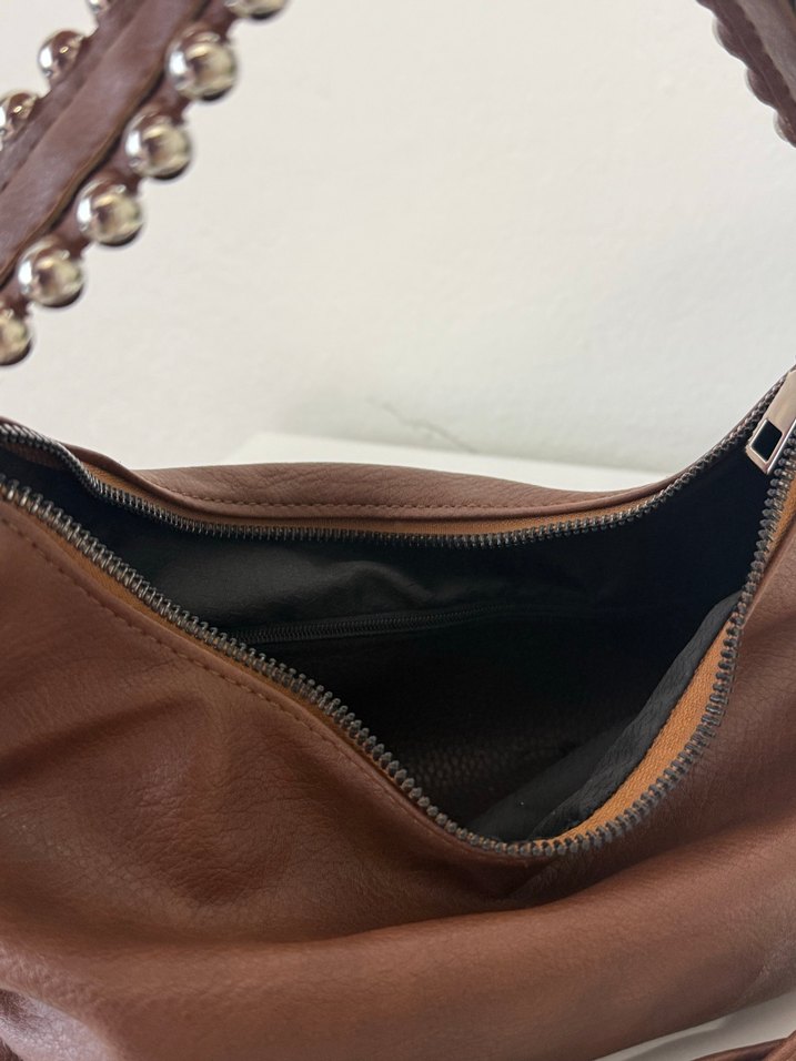 Zincir Detaylı Kahverengi Deri Kadın Çanta - Görsel 4