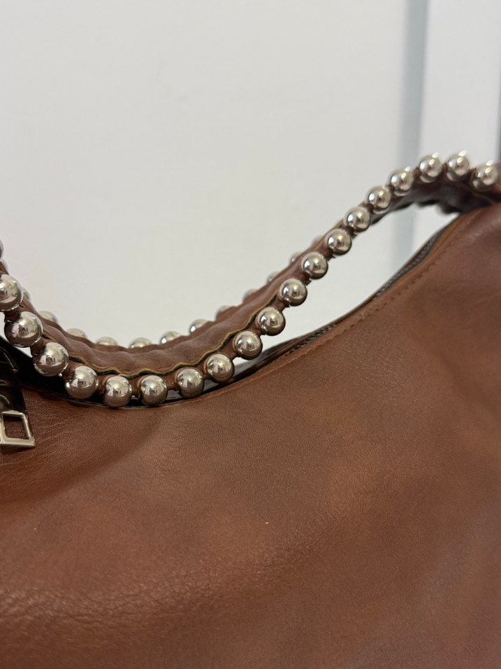 Zincir Detaylı Kahverengi Deri Kadın Çanta - Görsel 2