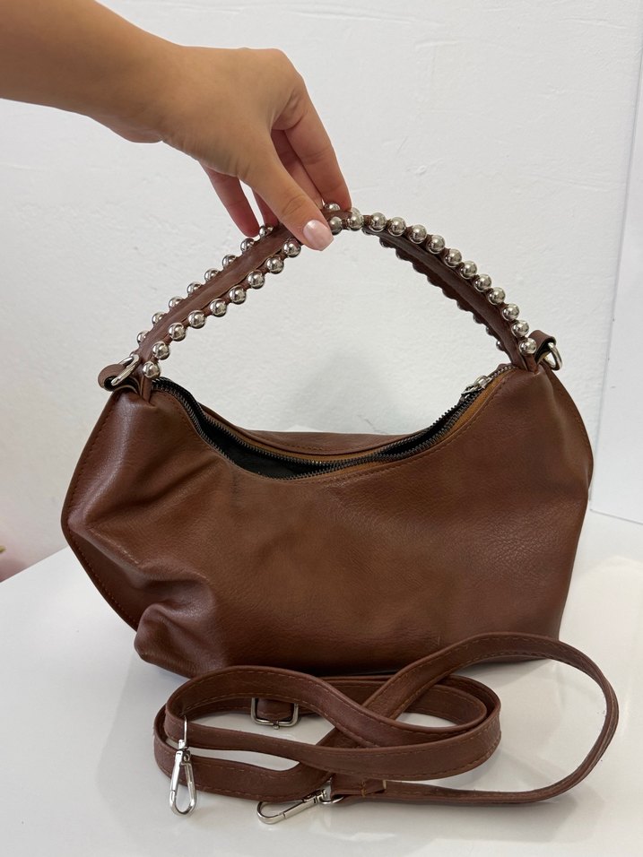 Zincir Detaylı Kahverengi Deri Kadın Çanta - Görsel 3