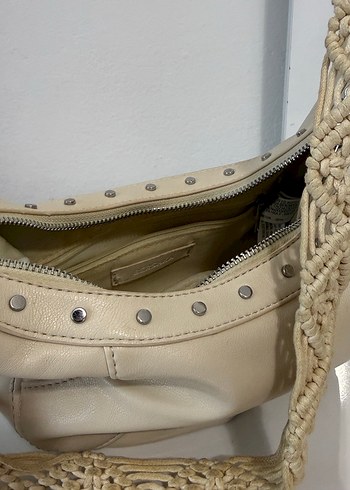 Bej Nakışlı Deri Bohem Kadın Çantası - Görsel 7