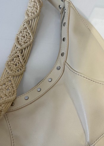 Bej Nakışlı Deri Bohem Kadın Çantası - Görsel 2