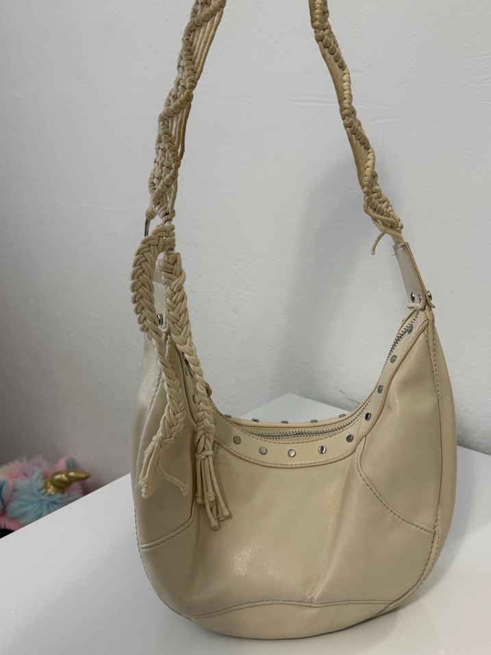 Bej Nakışlı Deri Bohem Kadın Çantası - Görsel 3