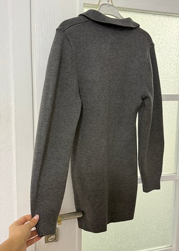 Gri Düğmeli Kadın Triko Mini Elbise - Görsel 4