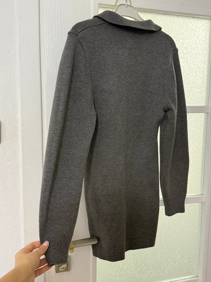 Gri Düğmeli Kadın Triko Mini Elbise - Görsel 4