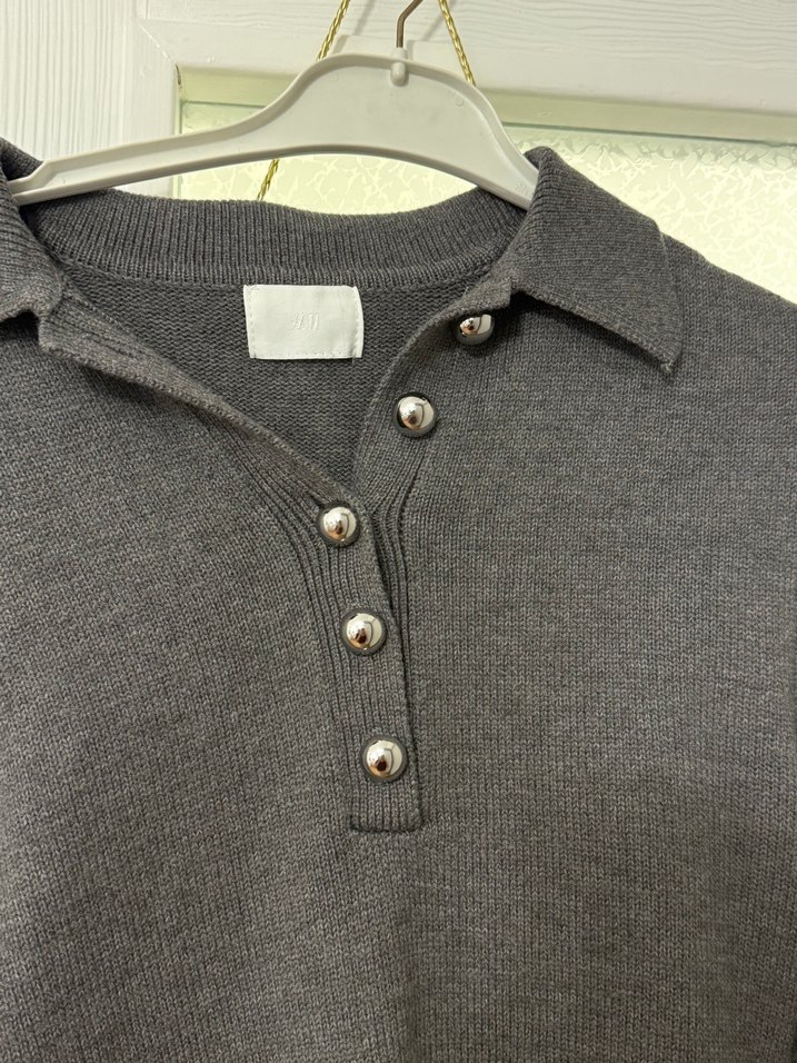 Gri Düğmeli Kadın Triko Mini Elbise - Görsel 2