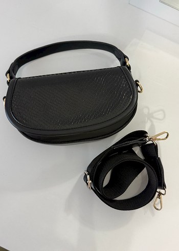 Siyah Deri Yılan Desenli Kadın Çanta - Görsel 3