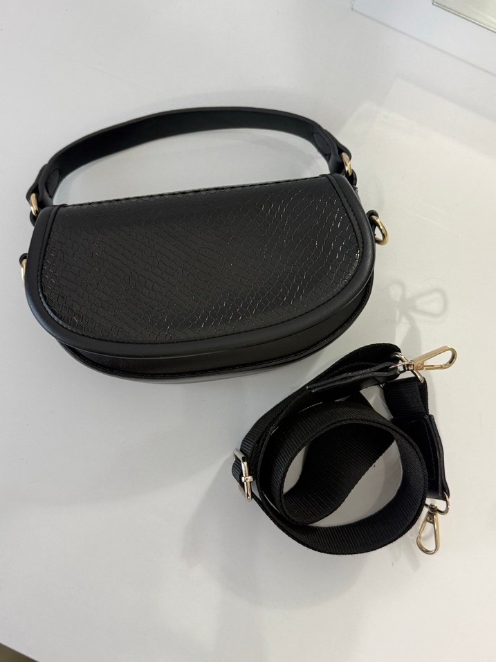 Siyah Deri Yılan Desenli Kadın Çanta - Görsel 3