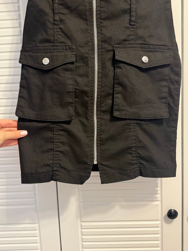 Siyah Fermuarlı Kısa Kollu Denim Tulum - Görsel 3