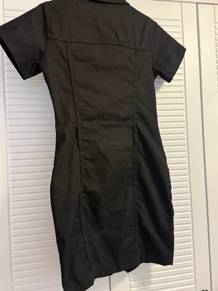 Siyah Fermuarlı Kısa Kollu Denim Tulum - Görsel 4